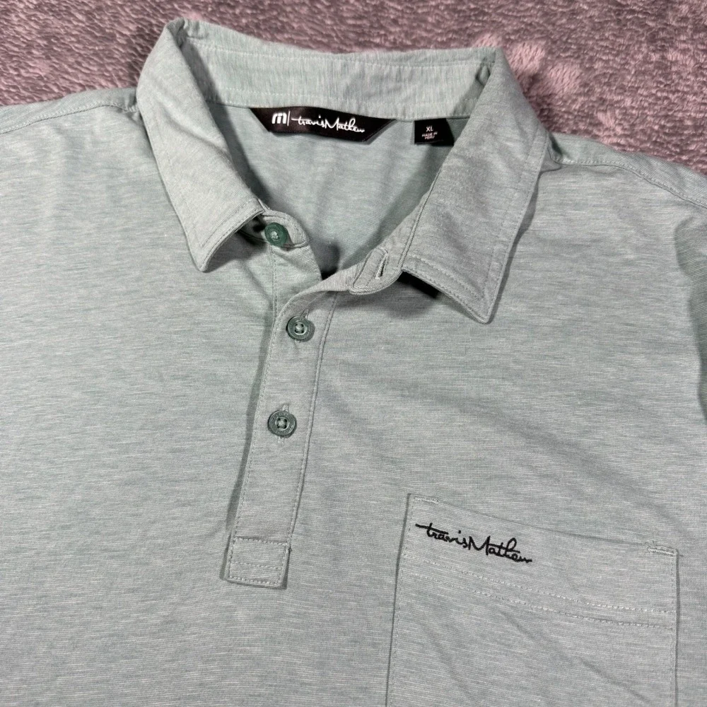TravisMathew Mens XL Golf Polo Shirt Sage Green Heathered Short Sleeve Pocket